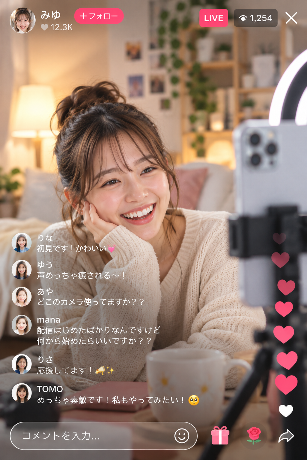 視聴者のコメントに応じながら会話を楽しむLIVE画面イメージ